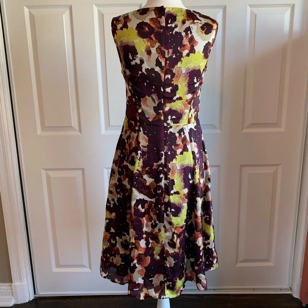 Jones New York Satin Plum Purple Watercolor Dress